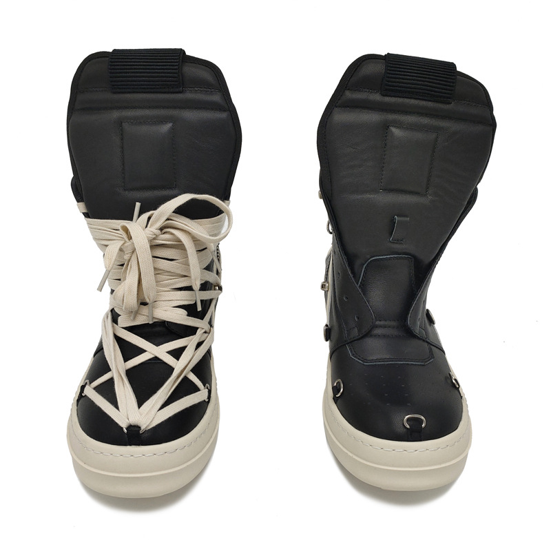 Men'S Shoes Black And White - Men High Top Shoes Luxury Lace