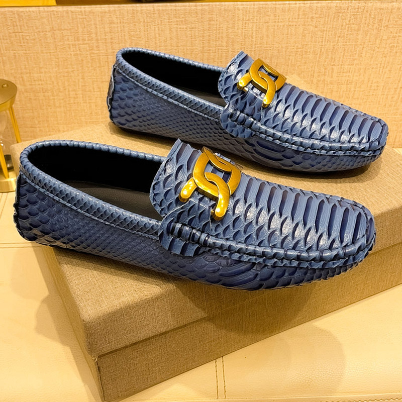 Men'S Shoes Navy Blue - Navy Blue Snake Print Loafers Men