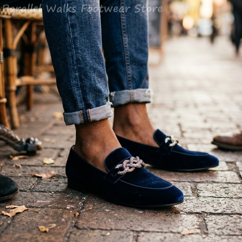 Men'S Shoes Navy Blue - Sartorial Men Loafers Navy Blue Velvet