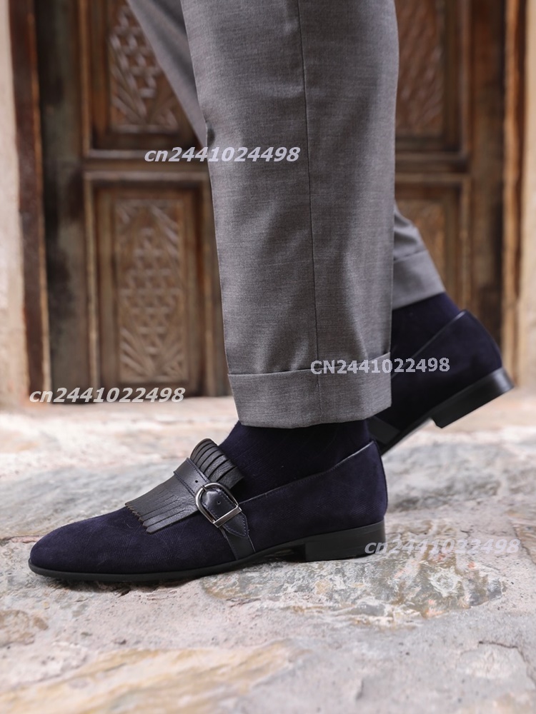 Navy Blue Suede Leather Tassel - đánh giá và giá Men'S Shoes Navy Blue