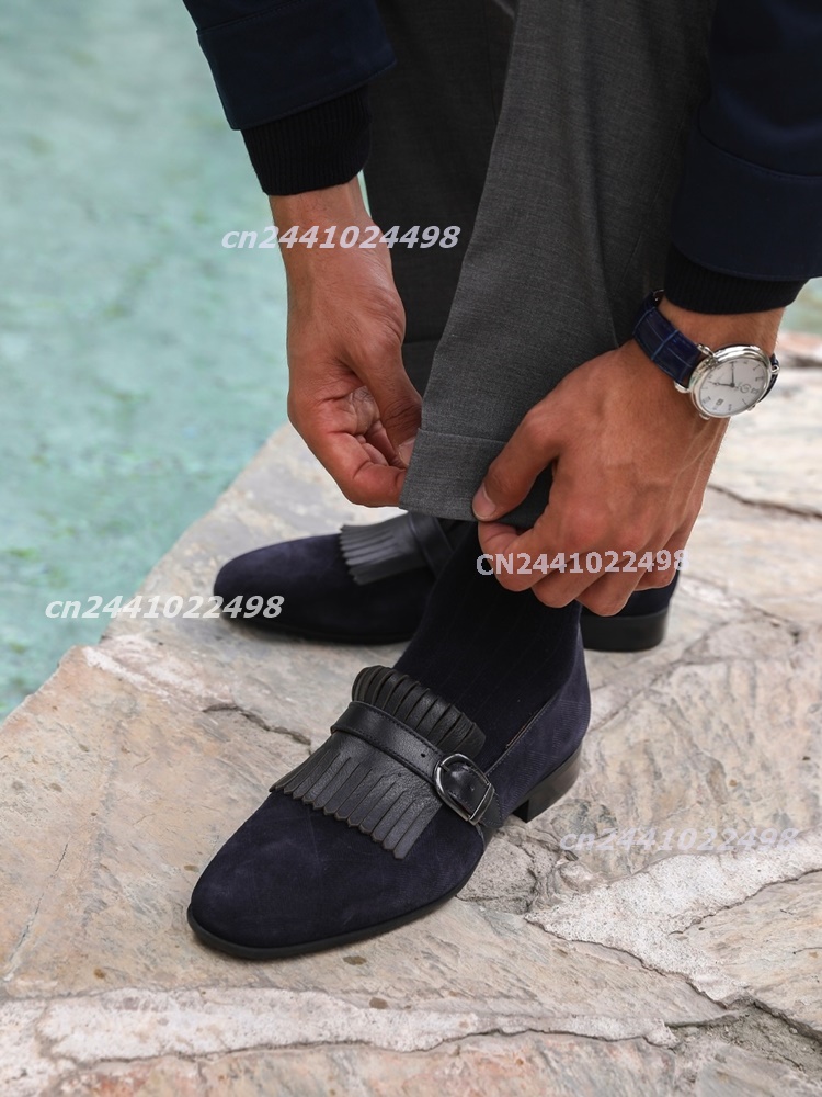 Navy Blue Suede Leather Tassel - đánh giá và giá Men'S Shoes Navy Blue