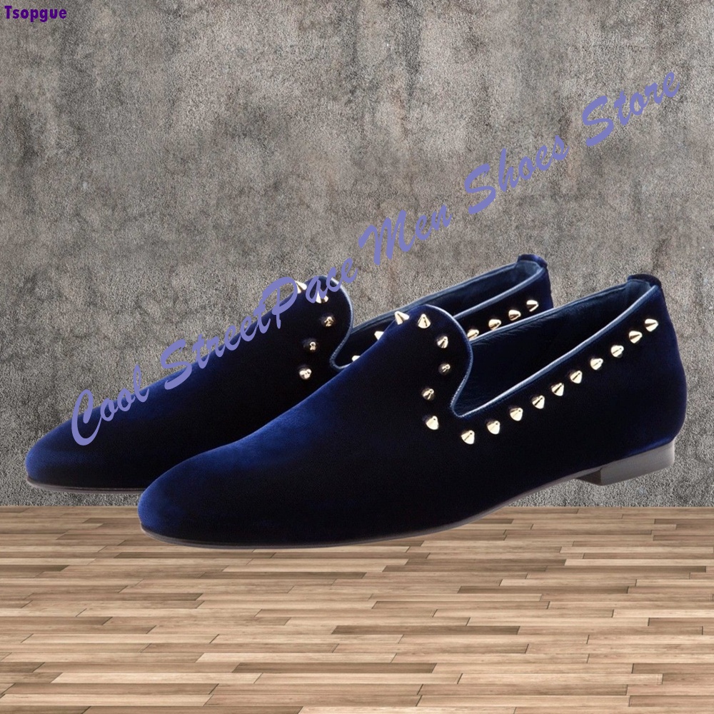 Men Navy Blue Velvet Studded L - đánh giá và giá Men'S Shoes Navy Blue