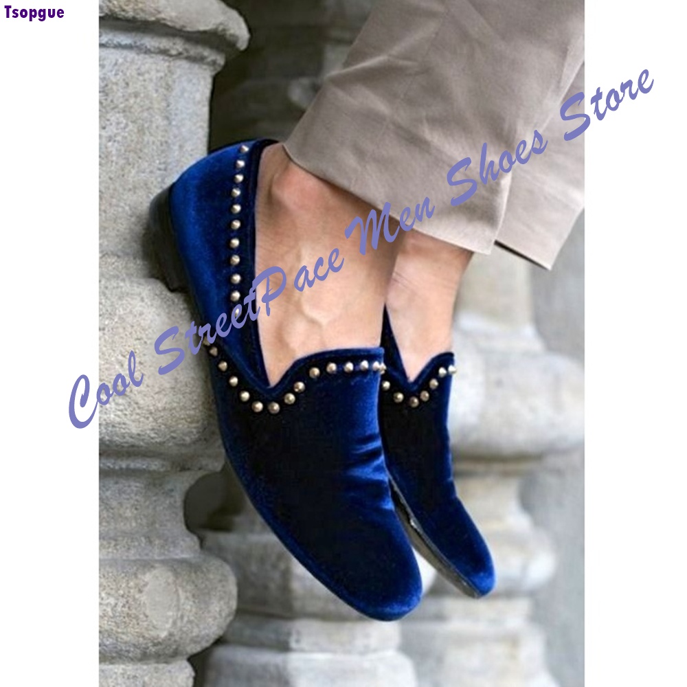 Men Navy Blue Velvet Studded L - đánh giá và giá Men'S Shoes Navy Blue