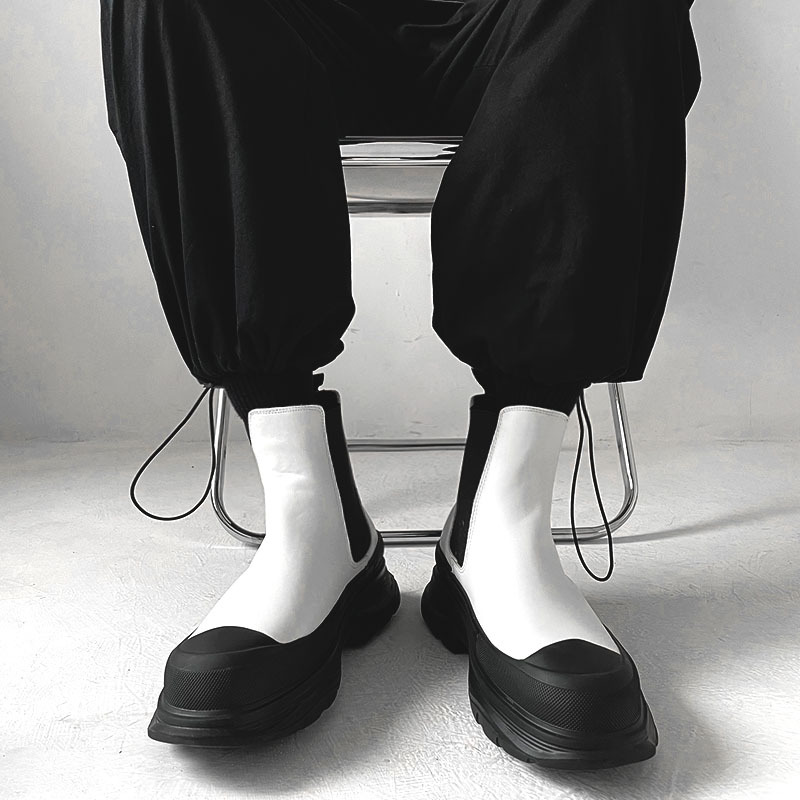 Korean style men's boots slip- - đánh giá và giá Men'S Shoes Black And White